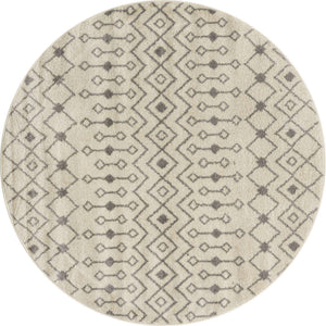 Ivory and Gray 6' 1 x 6' 1 Tribal Trellis Round Area Rug Geometric Southwestern Inspired Durable Carpet for Home Interior Design for Sale at Rug Engine