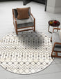 Ivory and Gray 6' 1 x 6' 1 Tribal Trellis Round Area Rug Geometric Southwestern Inspired Durable Carpet for Home Interior Design for Sale at Rug Engine
