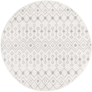 Ivory and Gray 5' 3 x 5' 3 Tribal Trellis Round Area Rug Geometric Southwestern Inspired Durable Carpet for Home Interior Design for Sale at Rug Engine