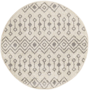 Ivory and Gray 3' 1 x 3' 1 Tribal Trellis Round Area Rug Geometric Southwestern Inspired Durable Carpet for Home Interior Design for Sale at Rug Engine