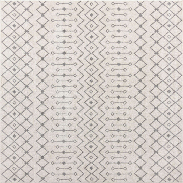 Ivory and Gray 10' x 10' Tribal Trellis Square Area Rug Geometric Southwestern Inspired Durable Carpet for Home Interior Design for Sale at Rug Engine