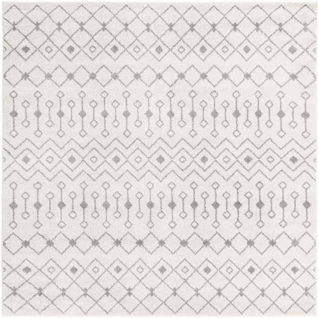 Ivory and Gray 7' 10 x 7' 10 Tribal Trellis Square Area Rug Geometric Southwestern Inspired Durable Carpet for Home Interior Design for Sale at Rug Engine