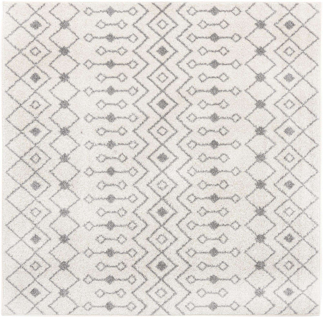 Ivory and Gray 6' 1 x 6' 1 Tribal Trellis Square Area Rug Geometric Southwestern Inspired Durable Carpet for Home Interior Design for Sale at Rug Engine
