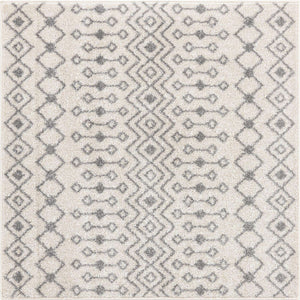 Ivory and Gray 4' 1 x 4' 1 Tribal Trellis Square Area Rug Geometric Southwestern Inspired Durable Carpet for Home Interior Design for Sale at Rug Engine