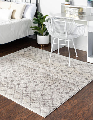 Ivory and Gray 3' 1 x 3' 1 Tribal Trellis Square Area Rug Geometric Southwestern Inspired Durable Carpet for Home Interior Design for Sale at Rug Engine