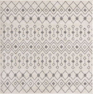 Ivory and Gray 5' 3 x 5' 3 Tribal Trellis Square Area Rug Geometric Southwestern Inspired Durable Carpet for Home Interior Design for Sale at Rug Engine