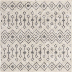 Ivory and Gray 3' 1 x 3' 1 Tribal Trellis Square Area Rug Geometric Southwestern Inspired Durable Carpet for Home Interior Design for Sale at Rug Engine