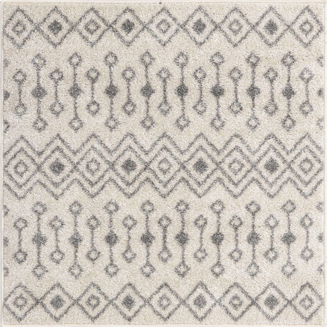Ivory and Gray 3' 1 x 3' 1 Tribal Trellis Square Area Rug Geometric Southwestern Inspired Durable Carpet for Home Interior Design for Sale at Rug Engine