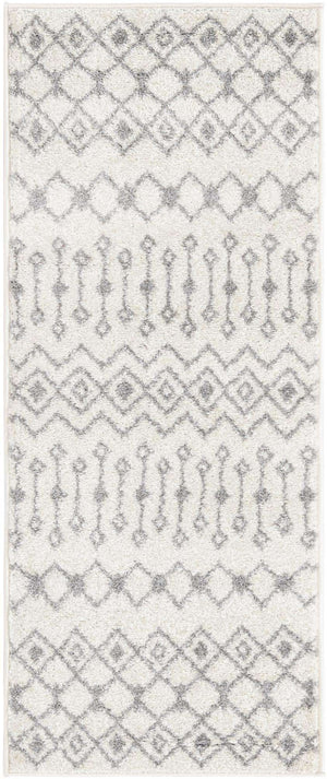 Ivory and Gray 2' x 5' 3 Tribal Trellis Runner Area Rug Geometric Southwestern Inspired Durable Carpet for Home Interior Design for Sale at Rug Engine