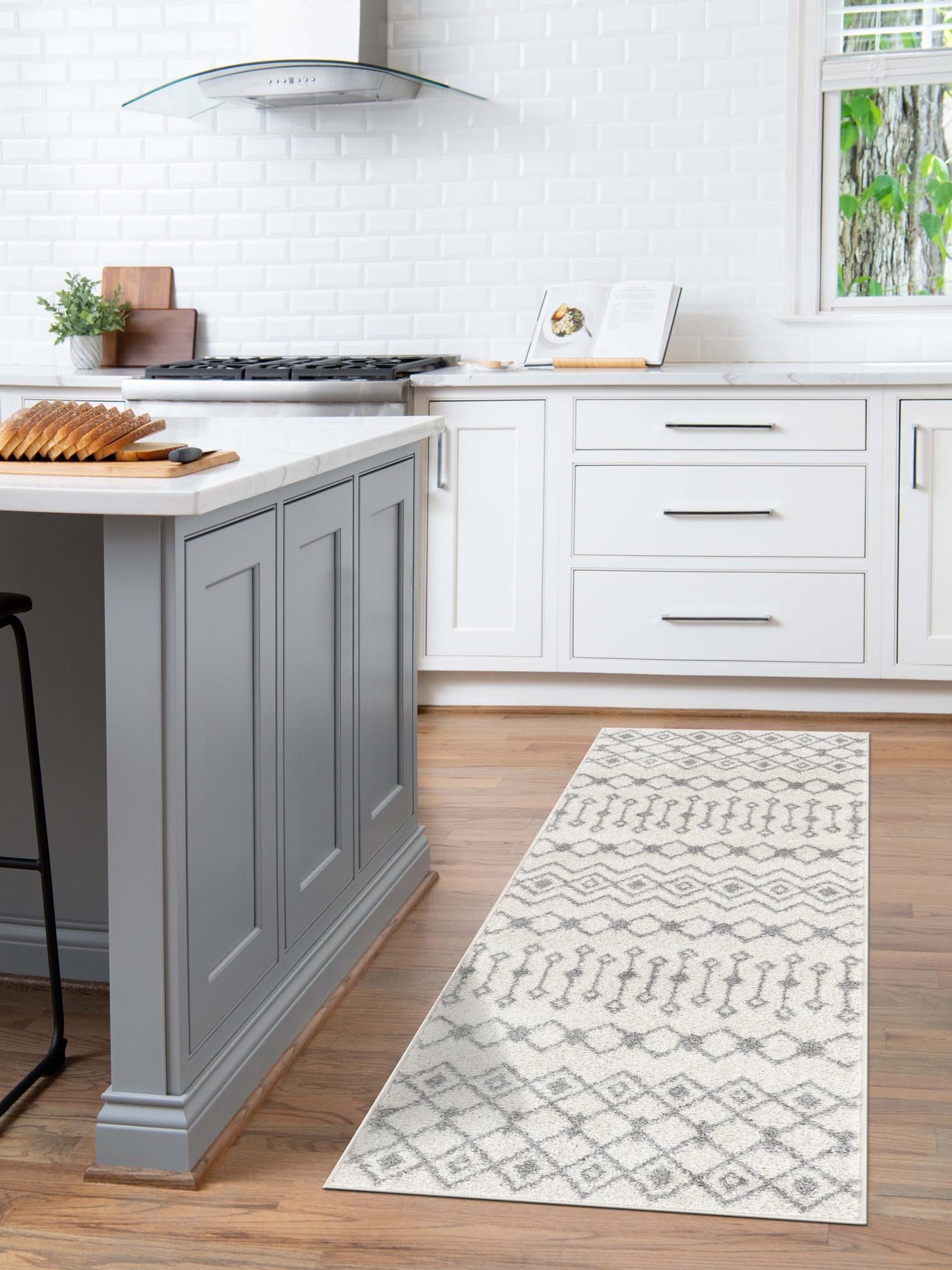 Ivory and Gray 3' 3 x 16' 5 Tribal Trellis Runner Area Rug Geometric Southwestern Inspired Durable Carpet for Home Interior Design for Sale at Rug Engine