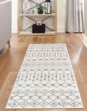 Ivory and Gray 2' x 5' 3 Tribal Trellis Runner Area Rug Geometric Southwestern Inspired Durable Carpet for Home Interior Design for Sale at Rug Engine