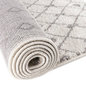 Ivory and Gray 2' 7 x 12' Tribal Trellis Runner Area Rug Geometric Southwestern Inspired Durable Carpet for Home Interior Design for Sale at Rug Engine
