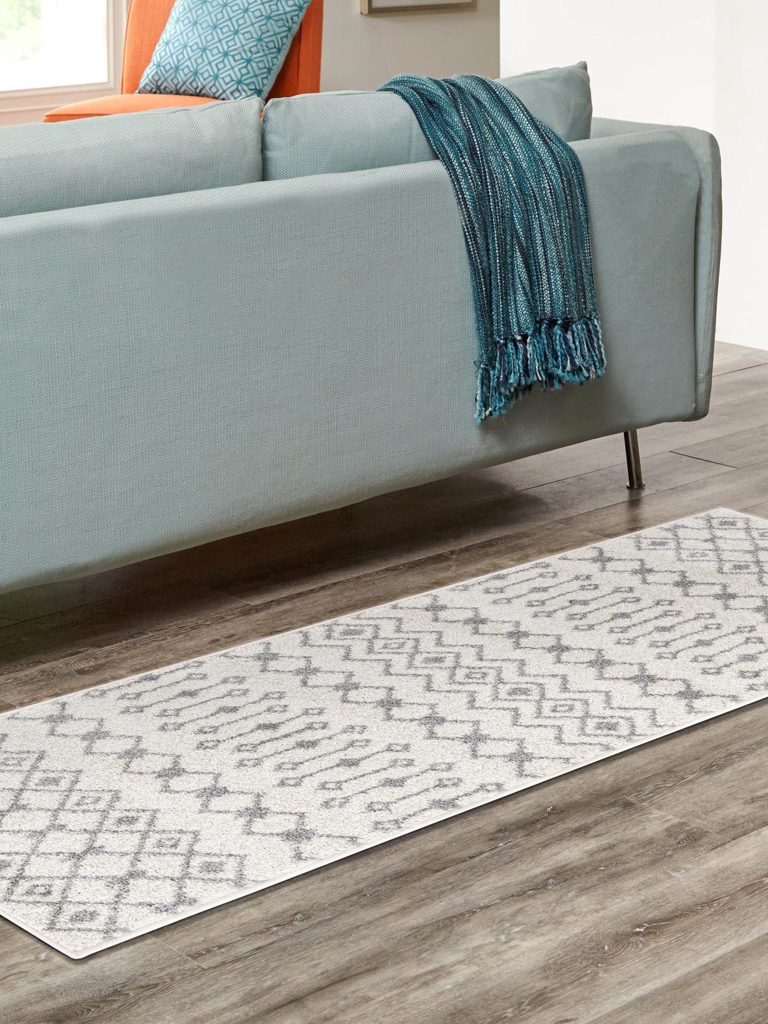 Ivory and Gray 2' 7 x 10' Tribal Trellis Runner Area Rug Geometric Southwestern Inspired Durable Carpet for Home Interior Design for Sale at Rug Engine