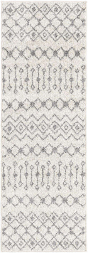 Ivory and Gray 2' x 6' 1 Tribal Trellis Runner Area Rug Geometric Southwestern Inspired Durable Carpet for Home Interior Design for Sale at Rug Engine