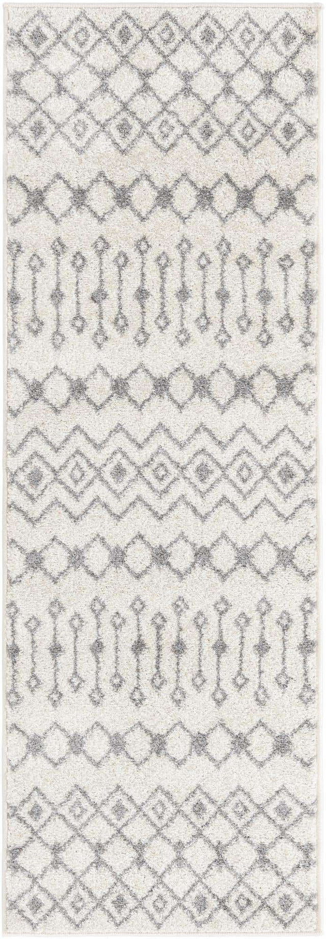 Ivory and Gray 2' x 6' 1 Tribal Trellis Runner Area Rug Geometric Southwestern Inspired Durable Carpet for Home Interior Design for Sale at Rug Engine