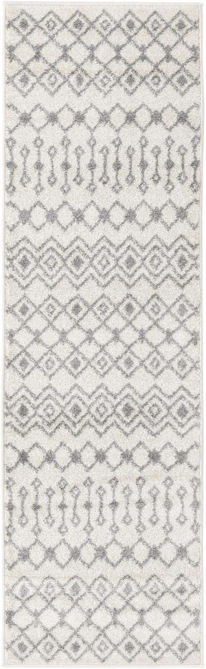 Ivory and Gray 2' x 7' 1 Tribal Trellis Runner Area Rug Geometric Southwestern Inspired Durable Carpet for Home Interior Design for Sale at Rug Engine