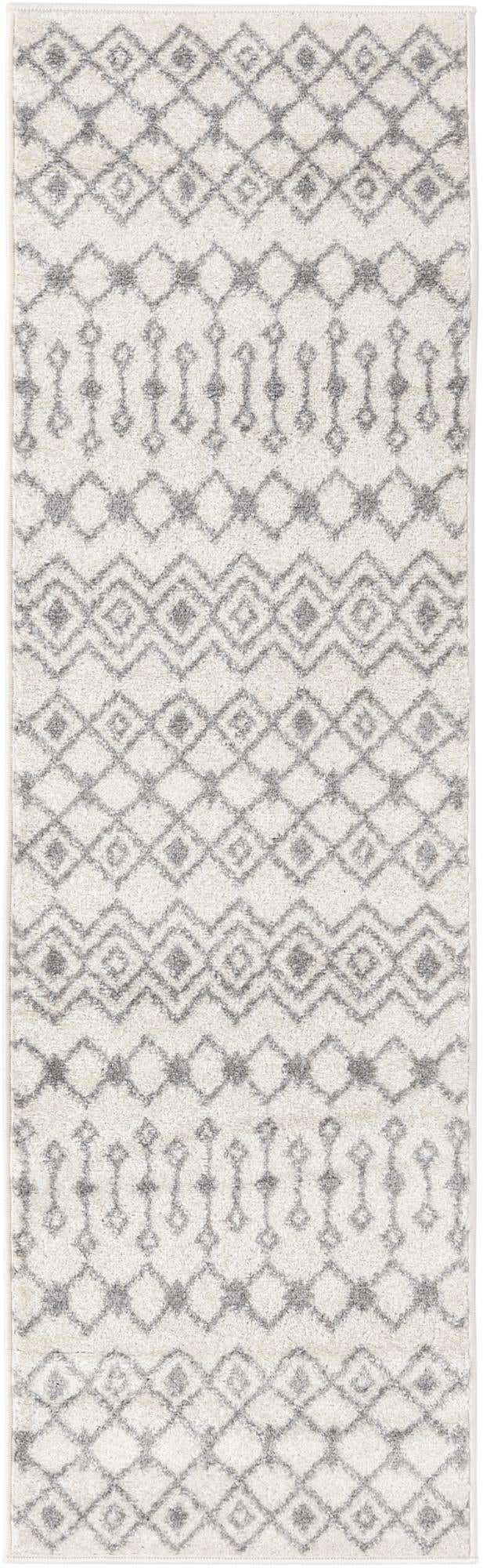Ivory and Gray 2' x 7' 1 Tribal Trellis Runner Area Rug Geometric Southwestern Inspired Durable Carpet for Home Interior Design for Sale at Rug Engine