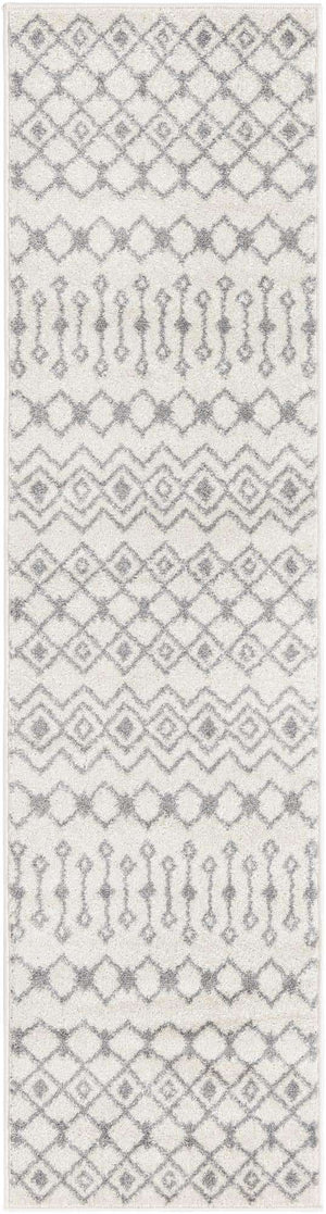 Ivory and Gray 2' x 8' Tribal Trellis Runner Area Rug Geometric Southwestern Inspired Durable Carpet for Home Interior Design for Sale at Rug Engine