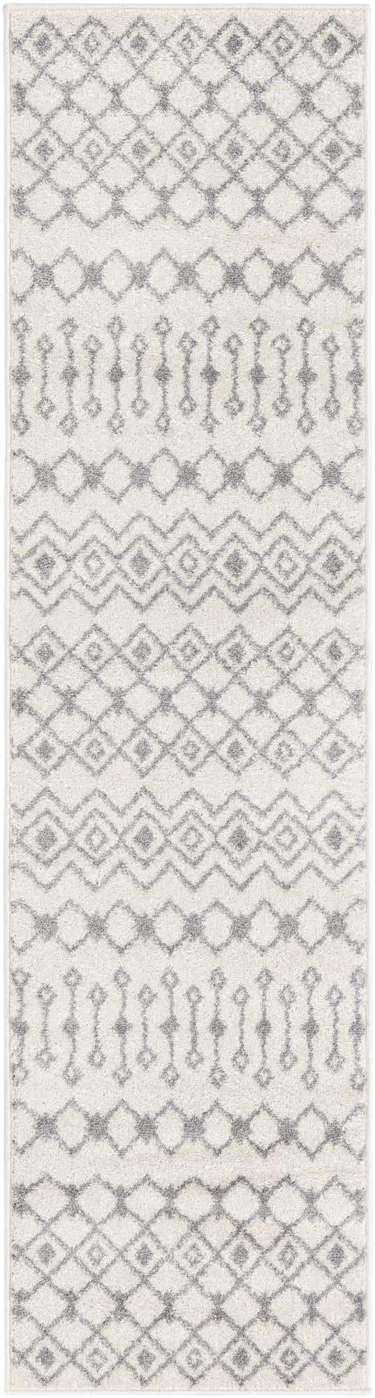 Ivory and Gray 2' x 8' Tribal Trellis Runner Area Rug Geometric Southwestern Inspired Durable Carpet for Home Interior Design for Sale at Rug Engine