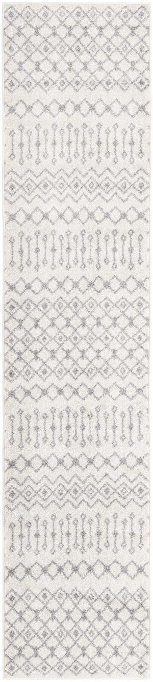 Ivory and Gray 2' 7 x 12' Tribal Trellis Runner Area Rug Geometric Southwestern Inspired Durable Carpet for Home Interior Design for Sale at Rug Engine