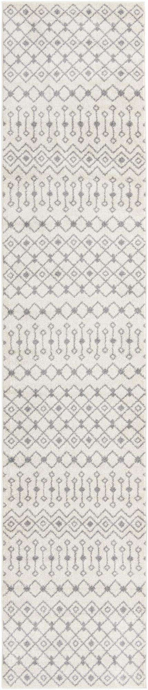Ivory and Gray 3' 3 x 16' 5 Tribal Trellis Runner Area Rug Geometric Southwestern Inspired Durable Carpet for Home Interior Design for Sale at Rug Engine
