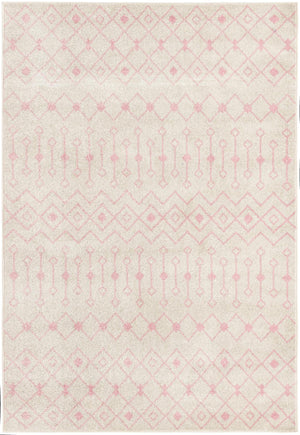 Ivory and Pink 6' x 9' Tribal Trellis Rectangle Area Rug Geometric Southwestern Inspired Durable Carpet for Home Interior Design for Sale at Rug Engine