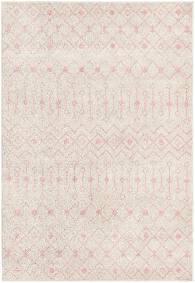 Ivory and Pink 6' x 9' Tribal Trellis Rectangle Area Rug Geometric Southwestern Inspired Durable Carpet for Home Interior Design for Sale at Rug Engine