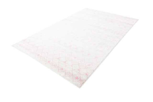 Ivory and Pink 5' 3 x 8' Tribal Trellis Rectangle Area Rug Geometric Southwestern Inspired Durable Carpet for Home Interior Design for Sale at Rug Engine