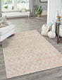 Ivory and Pink 4' x 6' Tribal Trellis Rectangle Area Rug Geometric Southwestern Inspired Durable Carpet for Home Interior Design for Sale at Rug Engine