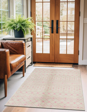 Ivory and Pink 10' x 13' Tribal Trellis Rectangle Area Rug Geometric Southwestern Inspired Durable Carpet for Home Interior Design for Sale at Rug Engine