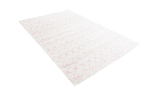 Ivory and Pink 5' 3 x 8' Tribal Trellis Rectangle Area Rug Geometric Southwestern Inspired Durable Carpet for Home Interior Design for Sale at Rug Engine