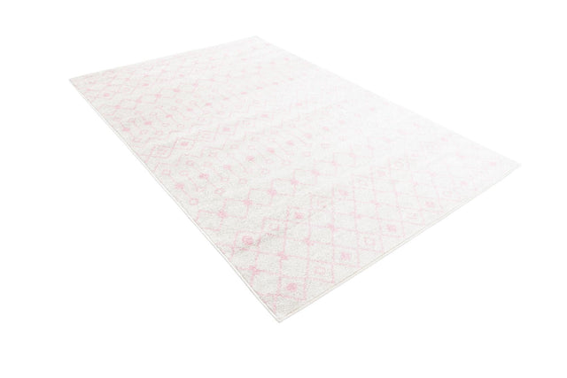 Ivory and Pink 5' 3 x 8' Tribal Trellis Rectangle Area Rug Geometric Southwestern Inspired Durable Carpet for Home Interior Design for Sale at Rug Engine