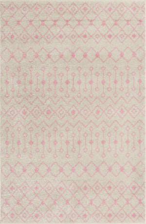 Ivory and Pink 5' 3 x 8' Tribal Trellis Rectangle Area Rug Geometric Southwestern Inspired Durable Carpet for Home Interior Design for Sale at Rug Engine