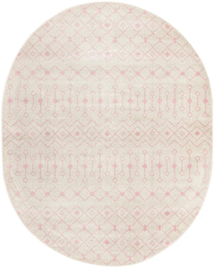 Ivory and Pink 7' 10 x 10' Tribal Trellis Oval Area Rug Geometric Southwestern Inspired Durable Carpet for Home Interior Design for Sale at Rug Engine