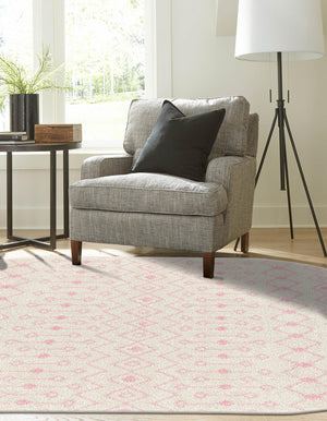 Ivory and Pink 4' x 6' Tribal Trellis Oval Area Rug Geometric Southwestern Inspired Durable Carpet for Home Interior Design for Sale at Rug Engine