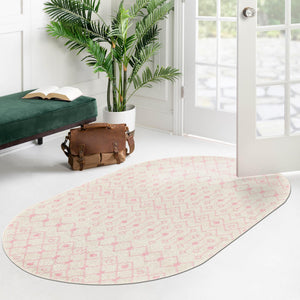 Ivory and Pink 5' 3 x 8' Tribal Trellis Oval Area Rug Geometric Southwestern Inspired Durable Carpet for Home Interior Design for Sale at Rug Engine