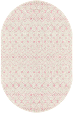 Ivory and Pink 5' 3 x 8' Tribal Trellis Oval Area Rug Geometric Southwestern Inspired Durable Carpet for Home Interior Design for Sale at Rug Engine