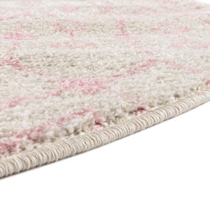 Ivory and Pink 10' x 10' Tribal Trellis Round Area Rug Geometric Southwestern Inspired Durable Carpet for Home Interior Design for Sale at Rug Engine