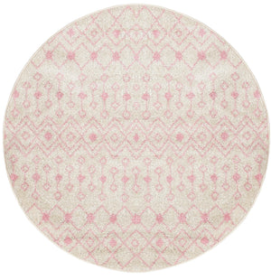 Ivory and Pink 5' 3 x 5' 3 Tribal Trellis Round Area Rug Geometric Southwestern Inspired Durable Carpet for Home Interior Design for Sale at Rug Engine