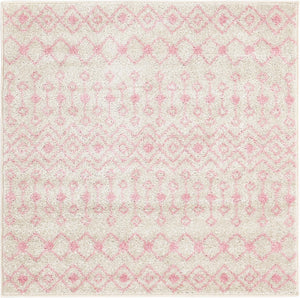 Ivory and Pink 4' x 4' Tribal Trellis Square Area Rug Geometric Southwestern Inspired Durable Carpet for Home Interior Design for Sale at Rug Engine