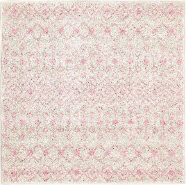 Ivory and Pink 4' x 4' Tribal Trellis Square Area Rug Geometric Southwestern Inspired Durable Carpet for Home Interior Design for Sale at Rug Engine