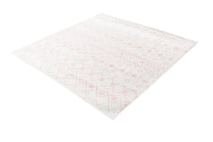 Ivory and Pink 5' 3 x 5' 3 Tribal Trellis Square Area Rug Geometric Southwestern Inspired Durable Carpet for Home Interior Design for Sale at Rug Engine