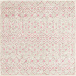 Ivory and Pink 5' 3 x 5' 3 Tribal Trellis Square Area Rug Geometric Southwestern Inspired Durable Carpet for Home Interior Design for Sale at Rug Engine