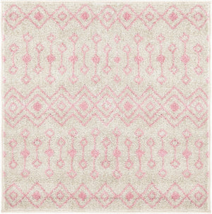 Ivory and Pink 3' 3 x 3' 3 Tribal Trellis Square Area Rug Geometric Southwestern Inspired Durable Carpet for Home Interior Design for Sale at Rug Engine