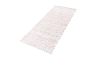 Ivory and Pink 2' x 5' Tribal Trellis Runner Area Rug Geometric Southwestern Inspired Durable Carpet for Home Interior Design for Sale at Rug Engine