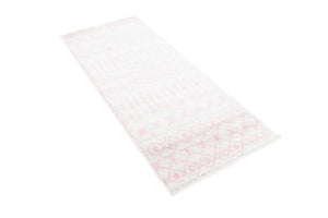 Ivory and Pink 2' x 5' Tribal Trellis Runner Area Rug Geometric Southwestern Inspired Durable Carpet for Home Interior Design for Sale at Rug Engine