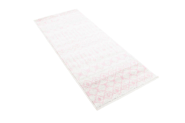 Ivory and Pink 2' x 5' Tribal Trellis Runner Area Rug Geometric Southwestern Inspired Durable Carpet for Home Interior Design for Sale at Rug Engine