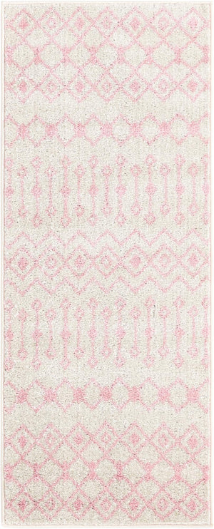 Ivory and Pink 2' x 5' Tribal Trellis Runner Area Rug Geometric Southwestern Inspired Durable Carpet for Home Interior Design for Sale at Rug Engine