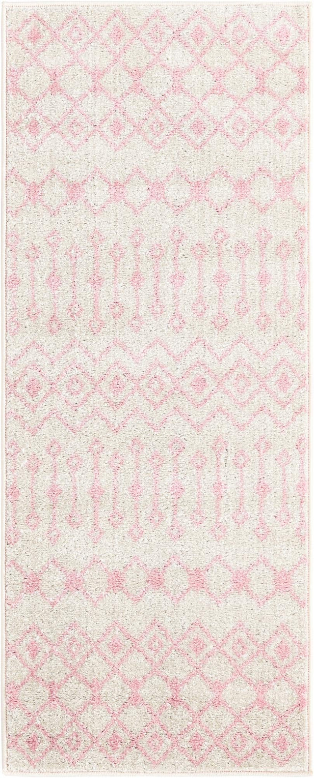 Ivory and Pink 2' x 5' Tribal Trellis Runner Area Rug Geometric Southwestern Inspired Durable Carpet for Home Interior Design for Sale at Rug Engine