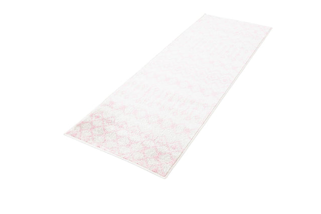 Ivory and Pink 2' x 6' Tribal Trellis Runner Area Rug Geometric Southwestern Inspired Durable Carpet for Home Interior Design for Sale at Rug Engine
